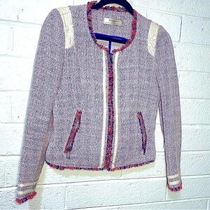 Flawed Zara Trafaluc Blazer Multicolored Tweed? Fringe Zip Up Colorful medium
